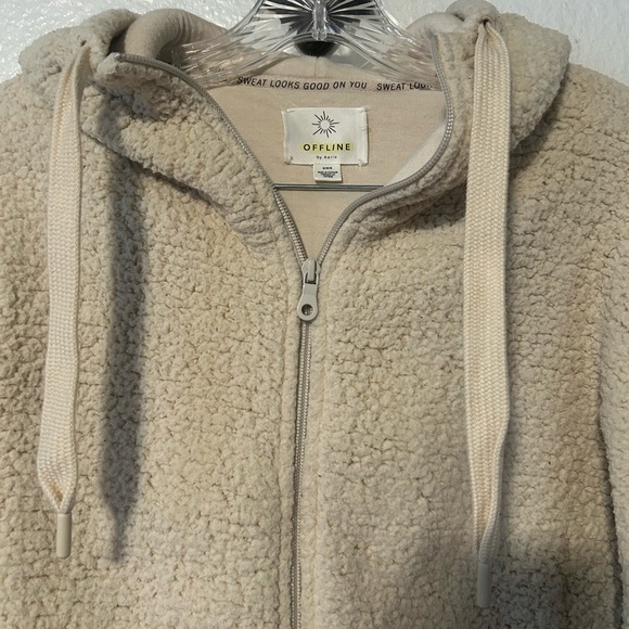 Offline by Aerie Sherpa Full Zip Hoodie Jacket Women's Size M Ivory Loungewear - Picture 3 of 11